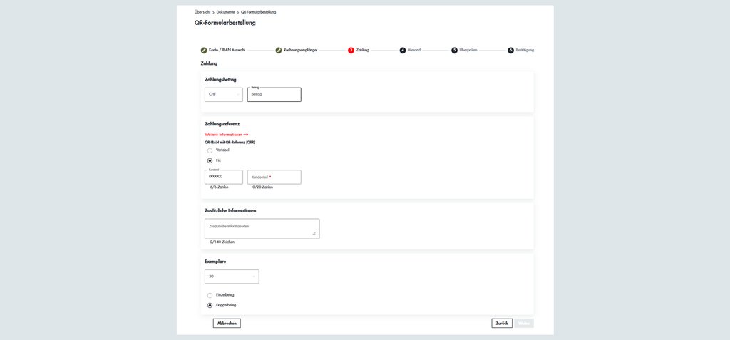 Digitales Formular der Basellandschaftlichen Kantonalbank (BLKB) auf der Webseite