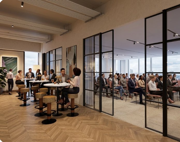 Large conference center for 150 people with bar, meeting rooms and lounge