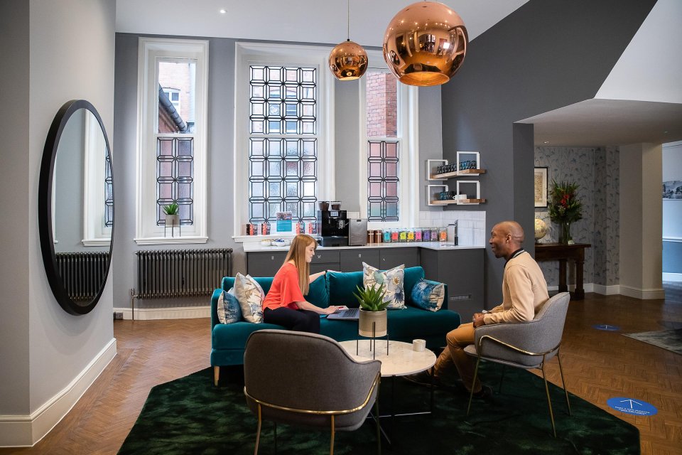 Lounge on the ground floor at Cornwall Buildings in Birmingham