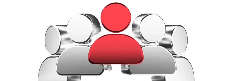 Row of chrome person icons with the front figure picked out in red