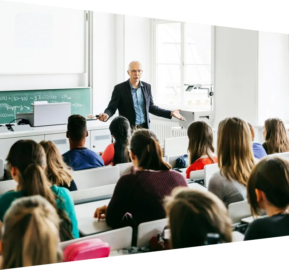 University Professor Addressing His Pupils During Lecture