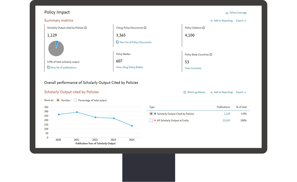 Screenshot of a policy impact in SciVal