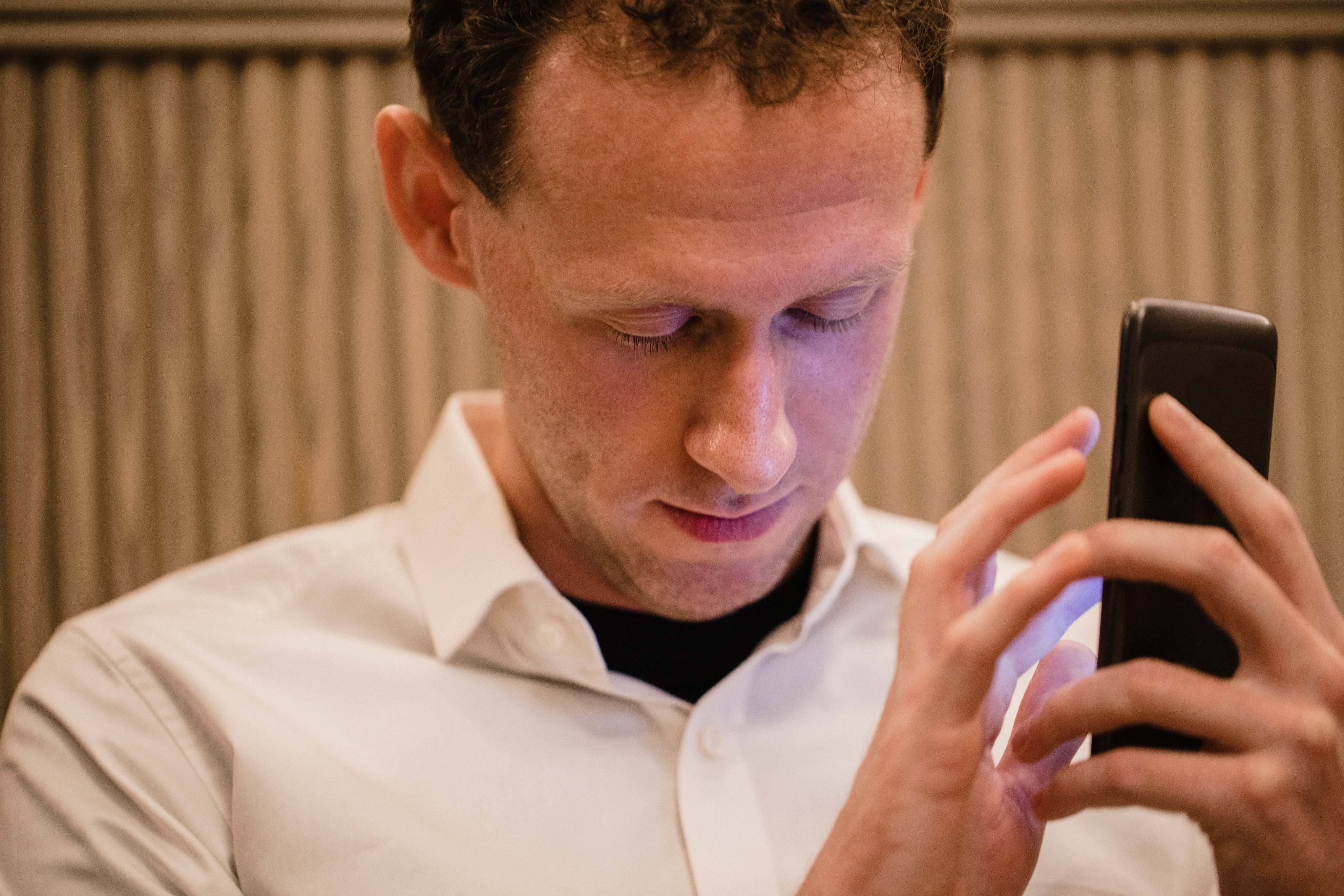 Man using visually impaired app