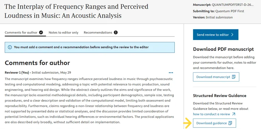 Reviewer view showing how to download the Structured Review Guidance