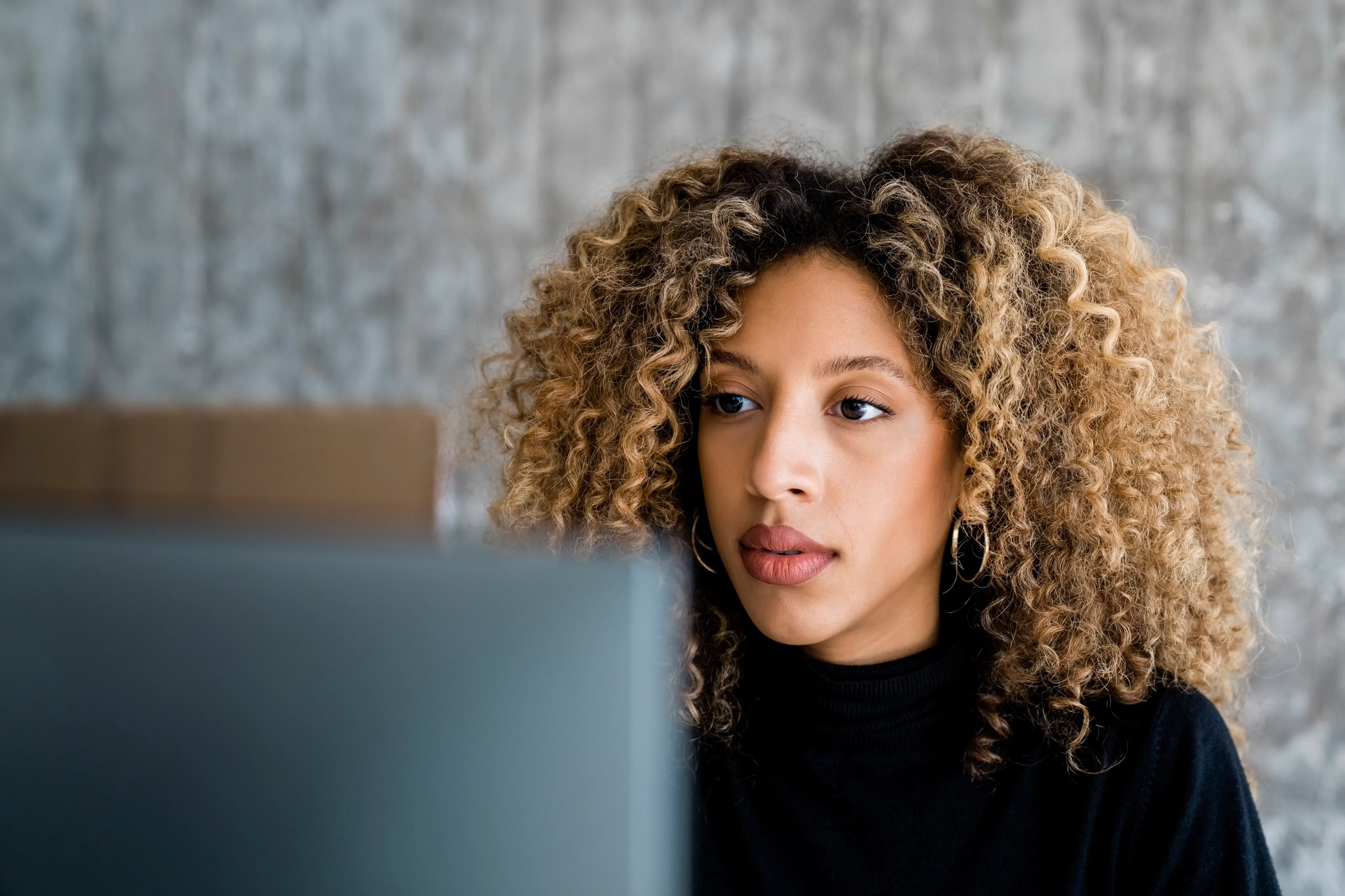Business woman working on laptop