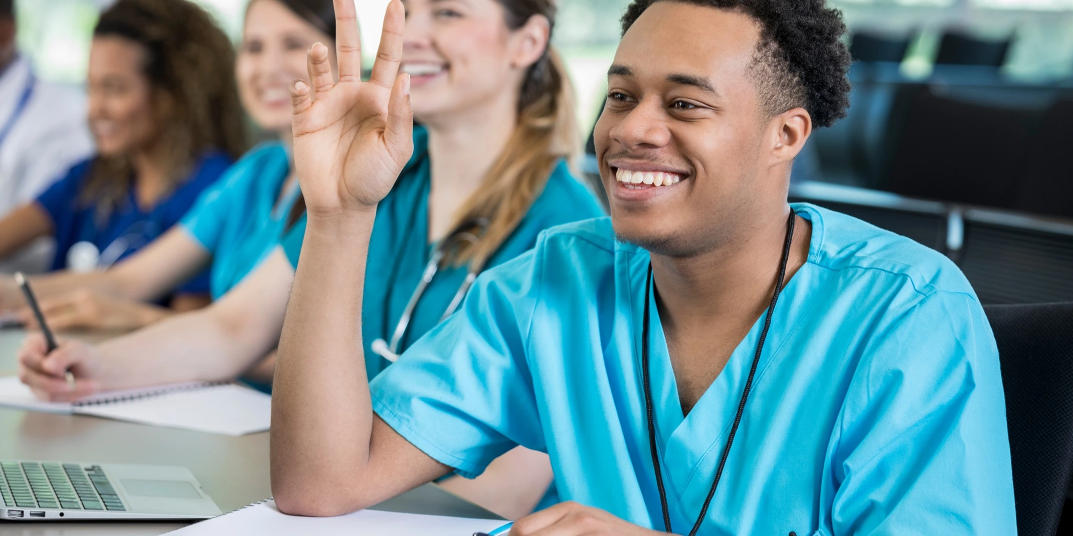 Confident male nursing student