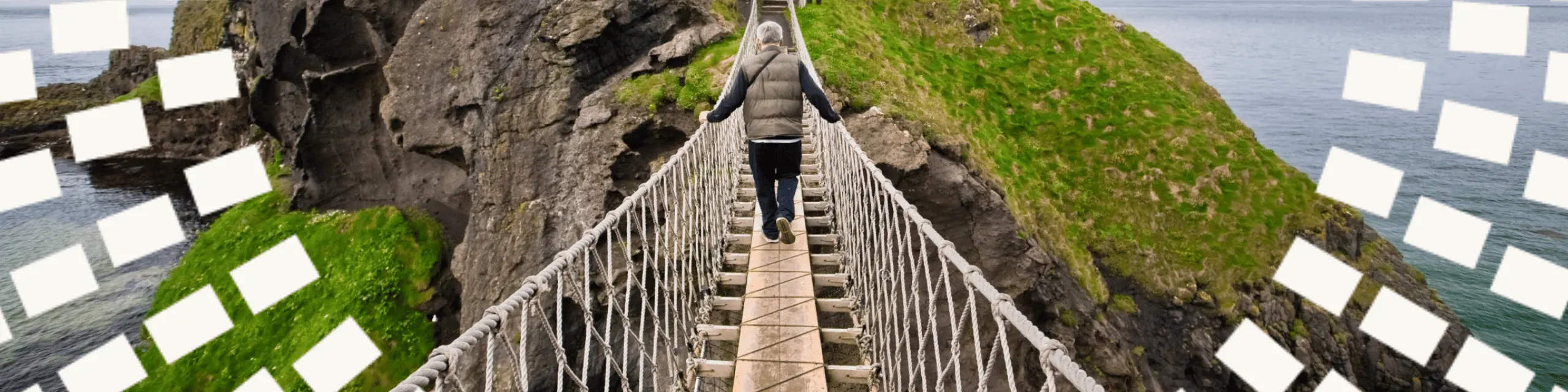 A man walking in a bridge trying to balance