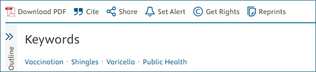 Screenshot of keywords included