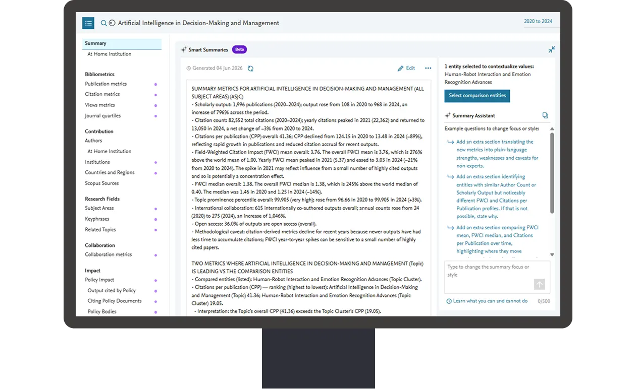 SciVal Research Analytics - smart summaries teaser