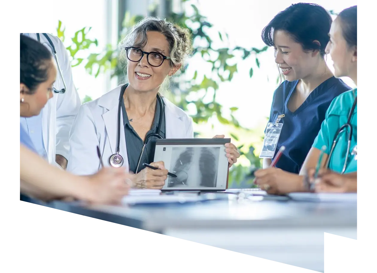 Medical professional teaching students