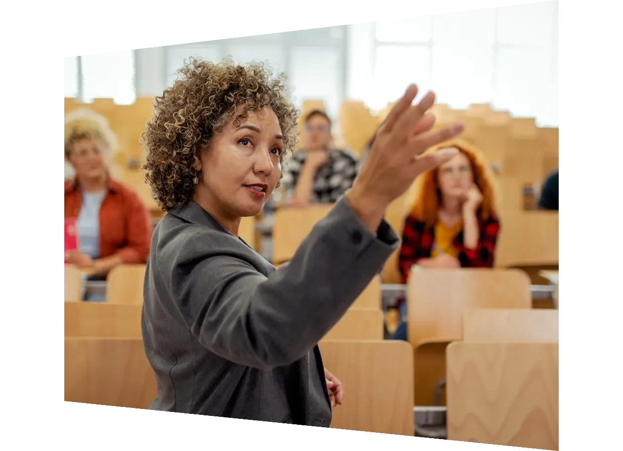 Female speaker giving a presentation during business seminar at convention center