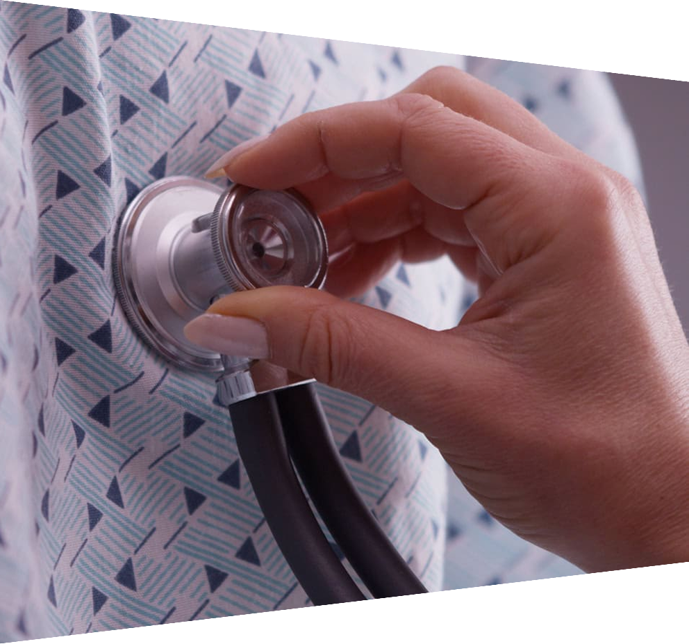 Closeup of stethoscope on patient's chest