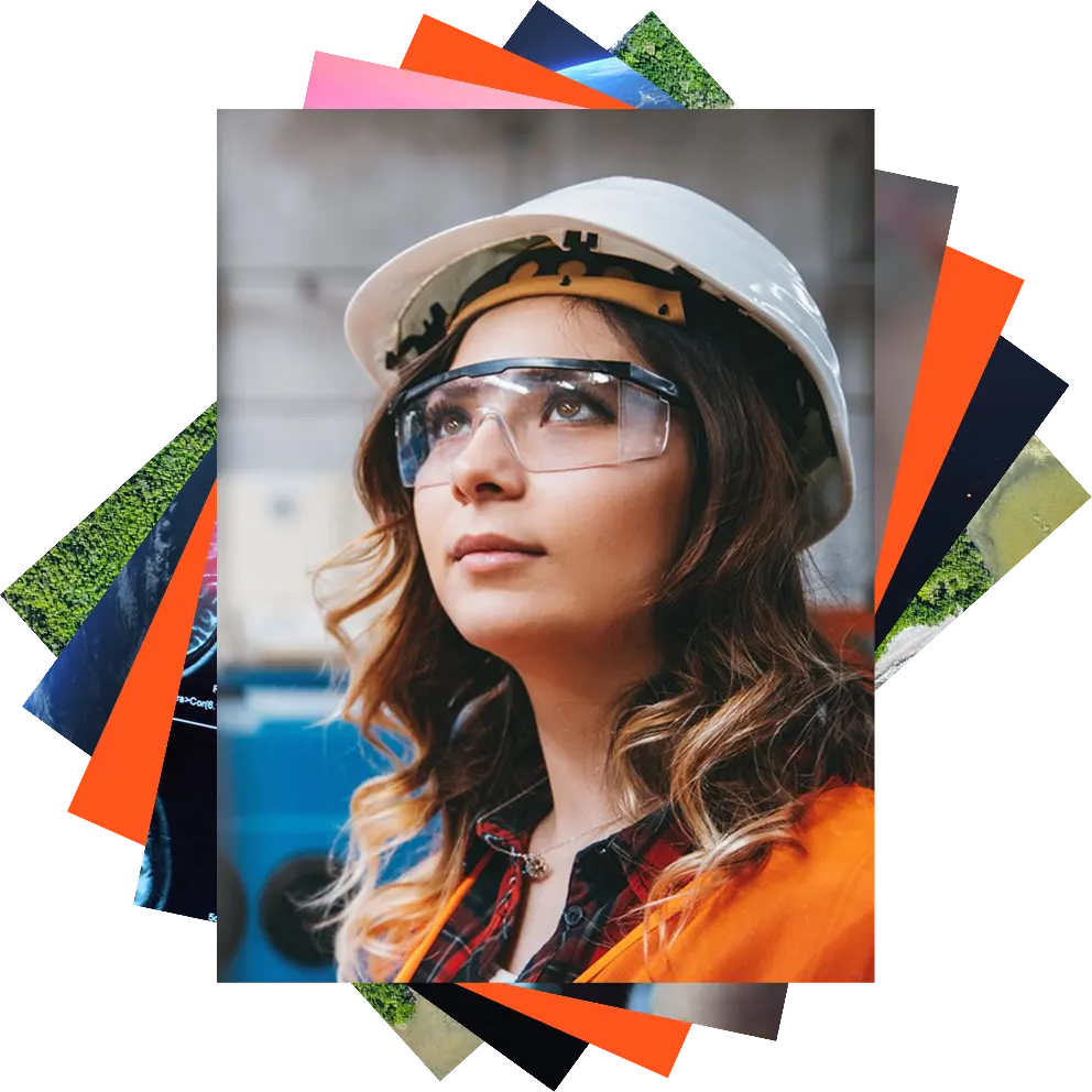 Female engineer in safety vest and hardhat