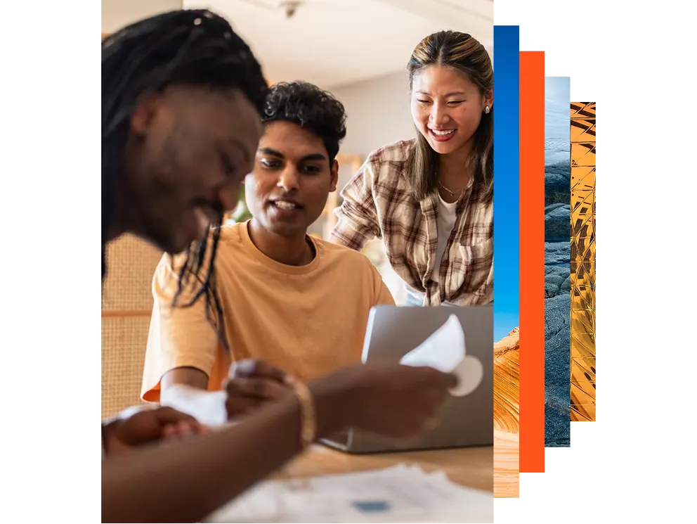 Diverse team collaborating in bright modern office