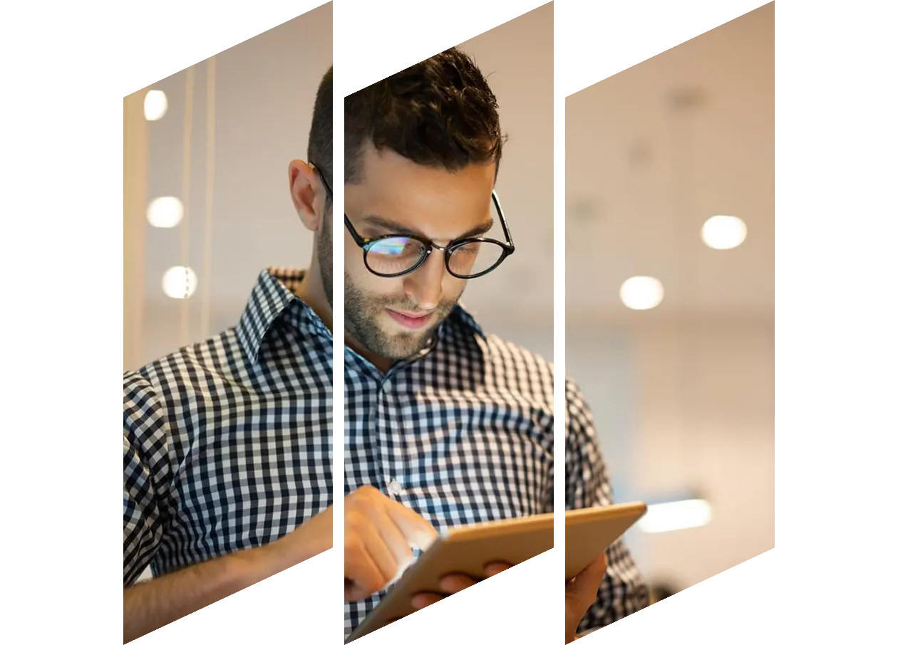 Man works on computer