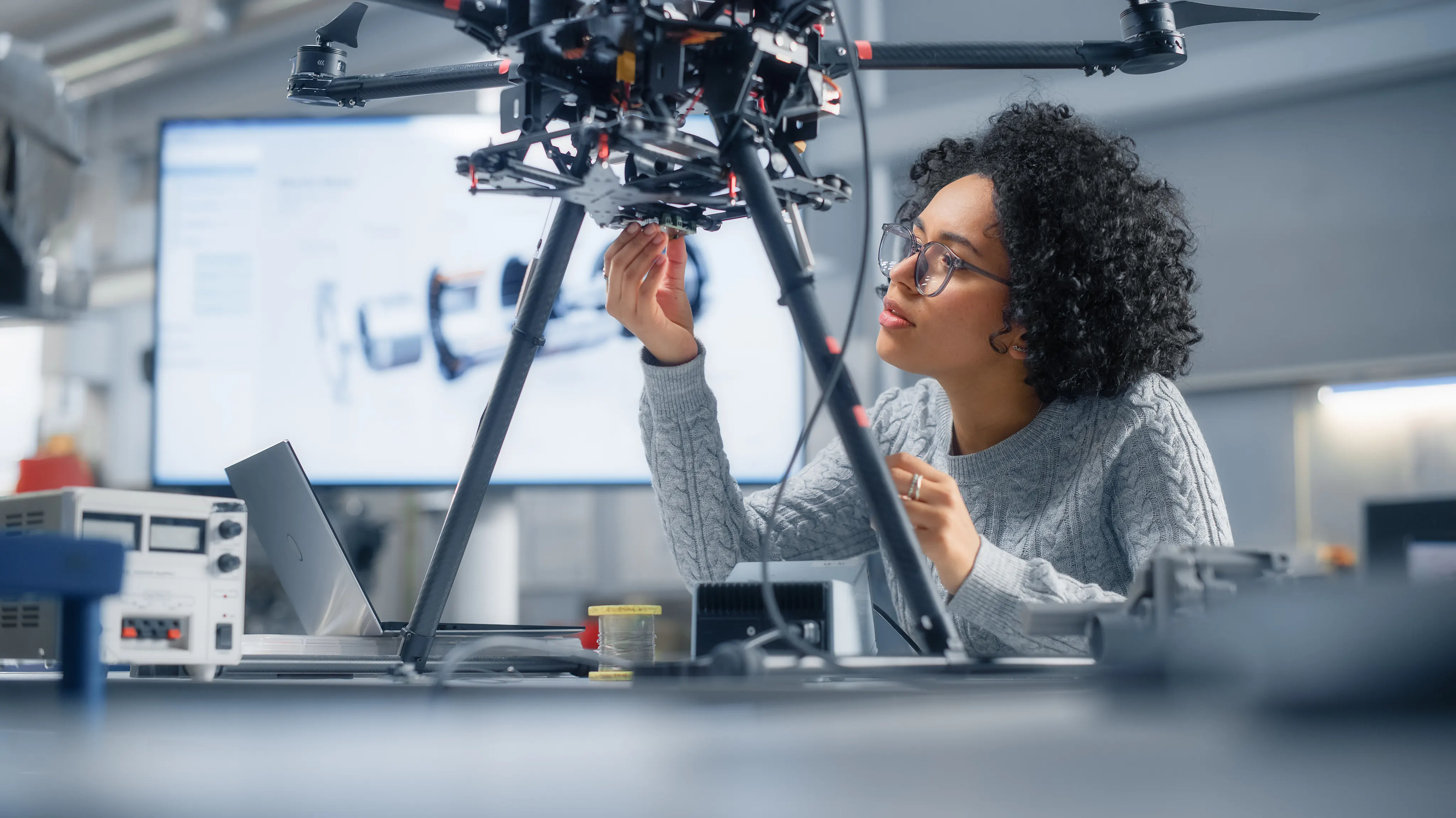 Female engineer writing code