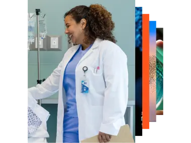 Female doctor with stethoscope looking at a window