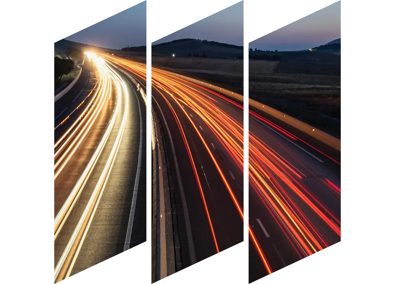 High angle view of light trails on highway at night, Algeria