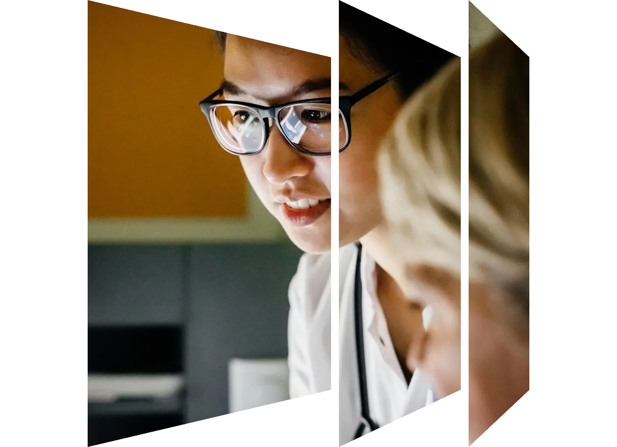 Close-up of a female in discussion with a colleague