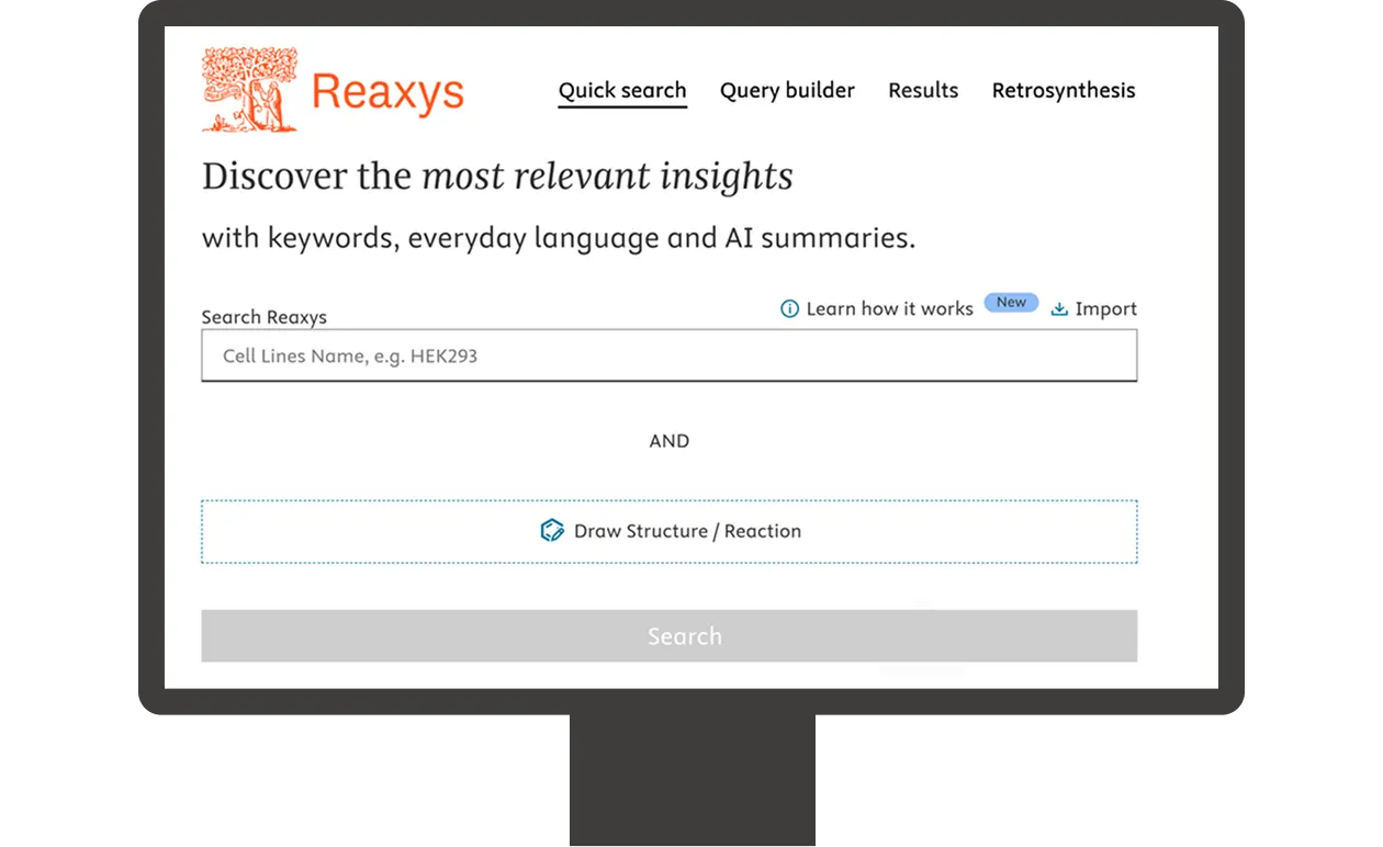 Screenshot of Reaxys quick search 