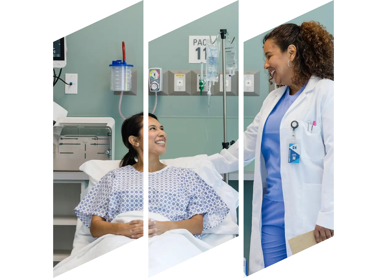 Female oncologist with patient in a cancer clinic