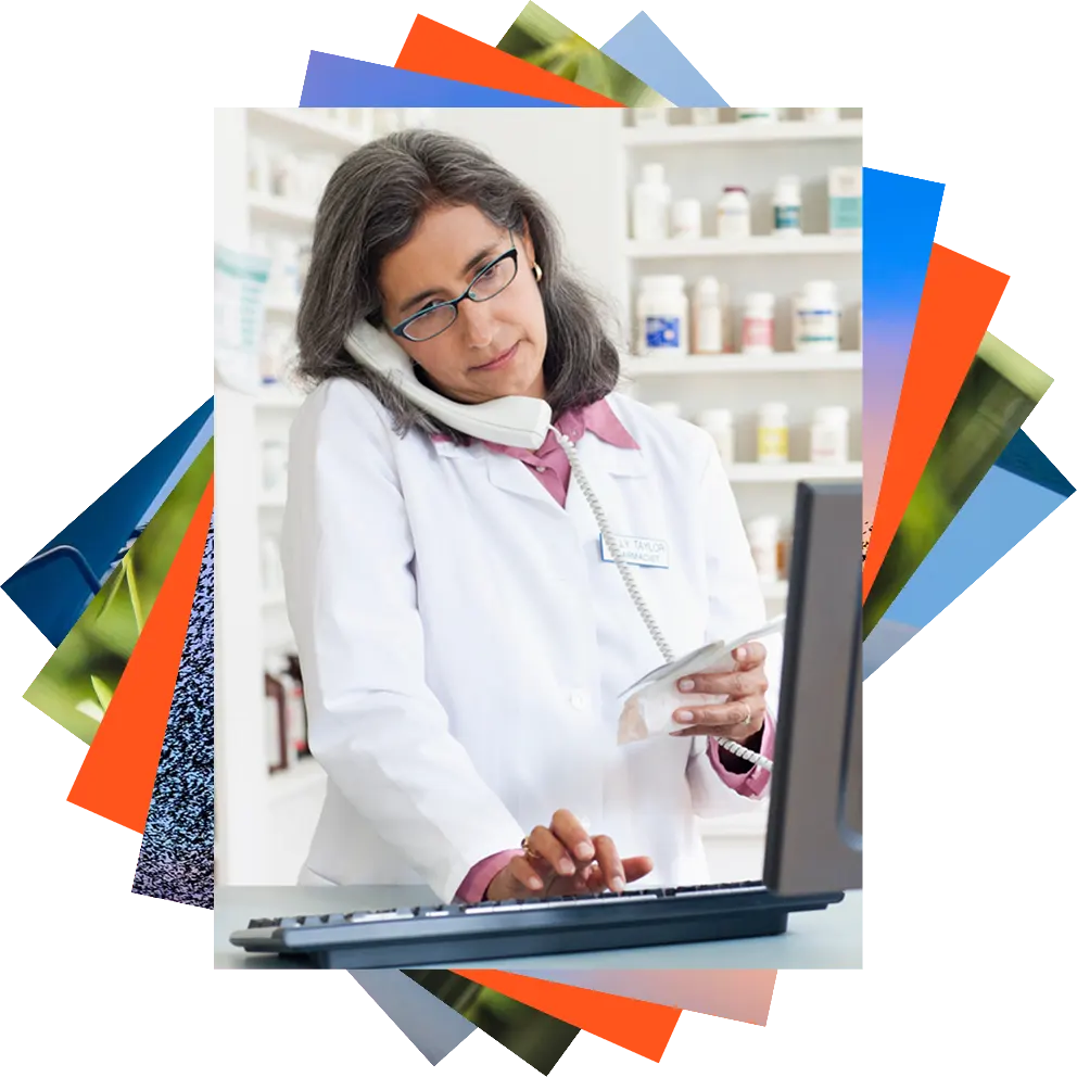 Female pharmacist working at her station