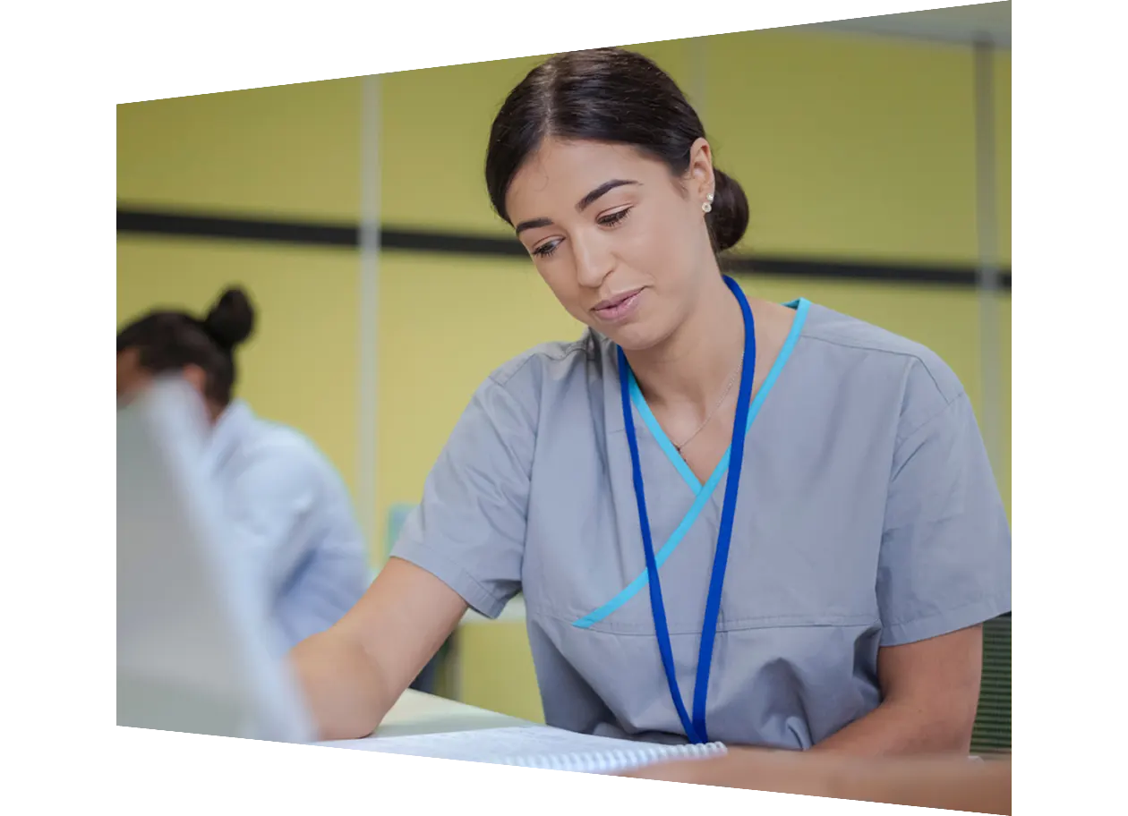 Female nurse working on computer
