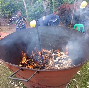 Biomass processing at Dzaleka Refugee Camp as part of MAGUFINA's circular economy programme.