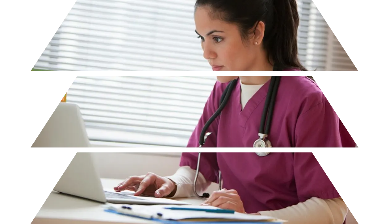 Nursing student working with a laptop