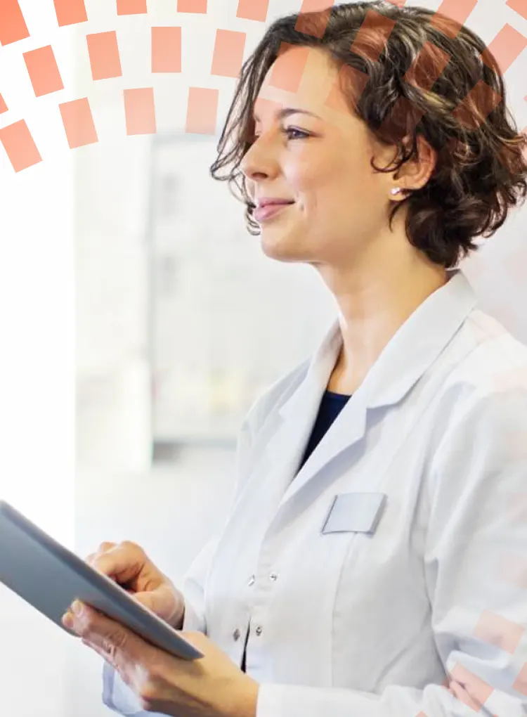 Female pharmacist with a digital tablet standing at chemist store