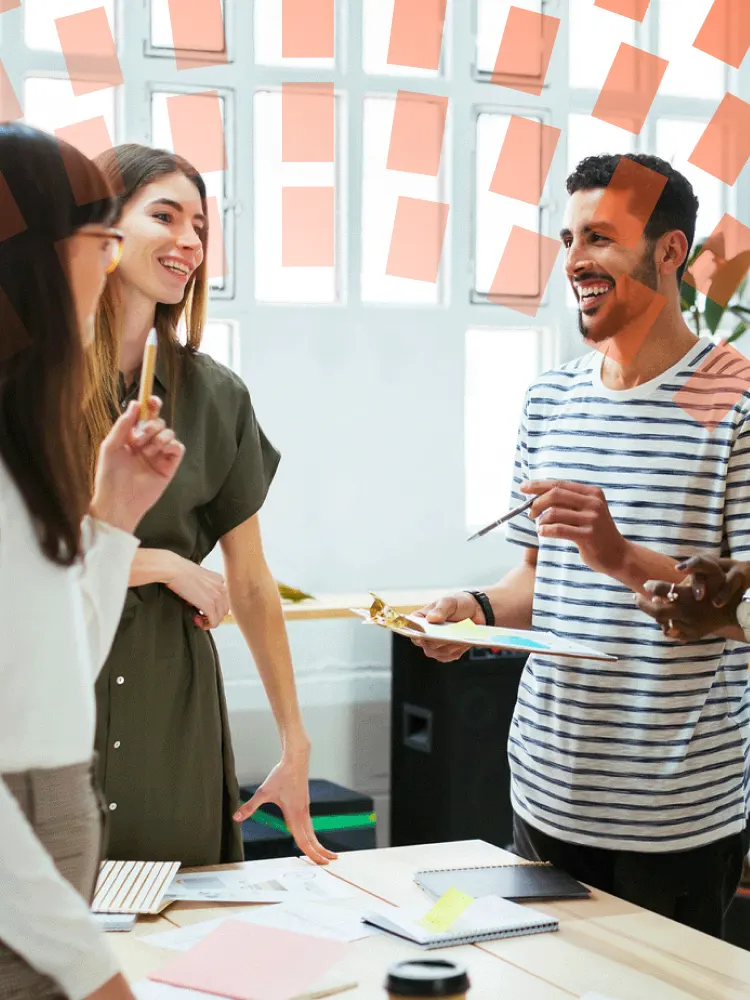 Multiracial business having animated discussion