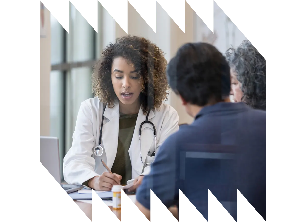 Elderly patient looking at subscription bottles