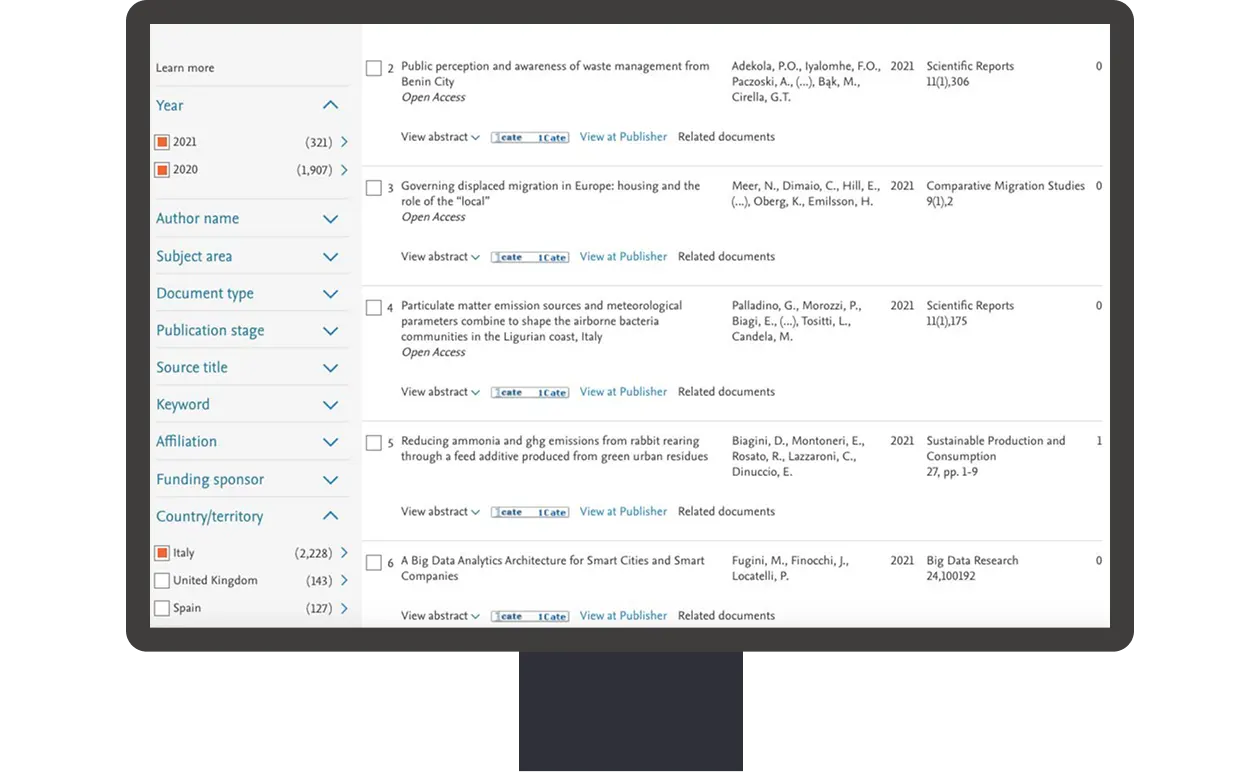 Italian authors from 2020 and 2021 for SDG 11 in Scopus