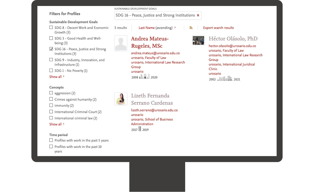 Filter the researchers by their associated SDGs
