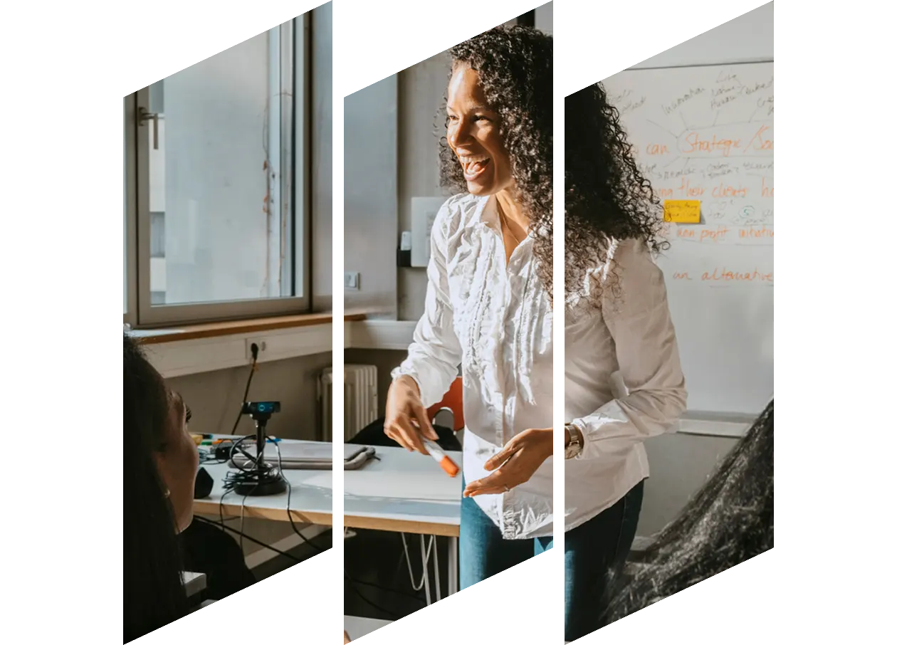 Female lecturer talking to her students