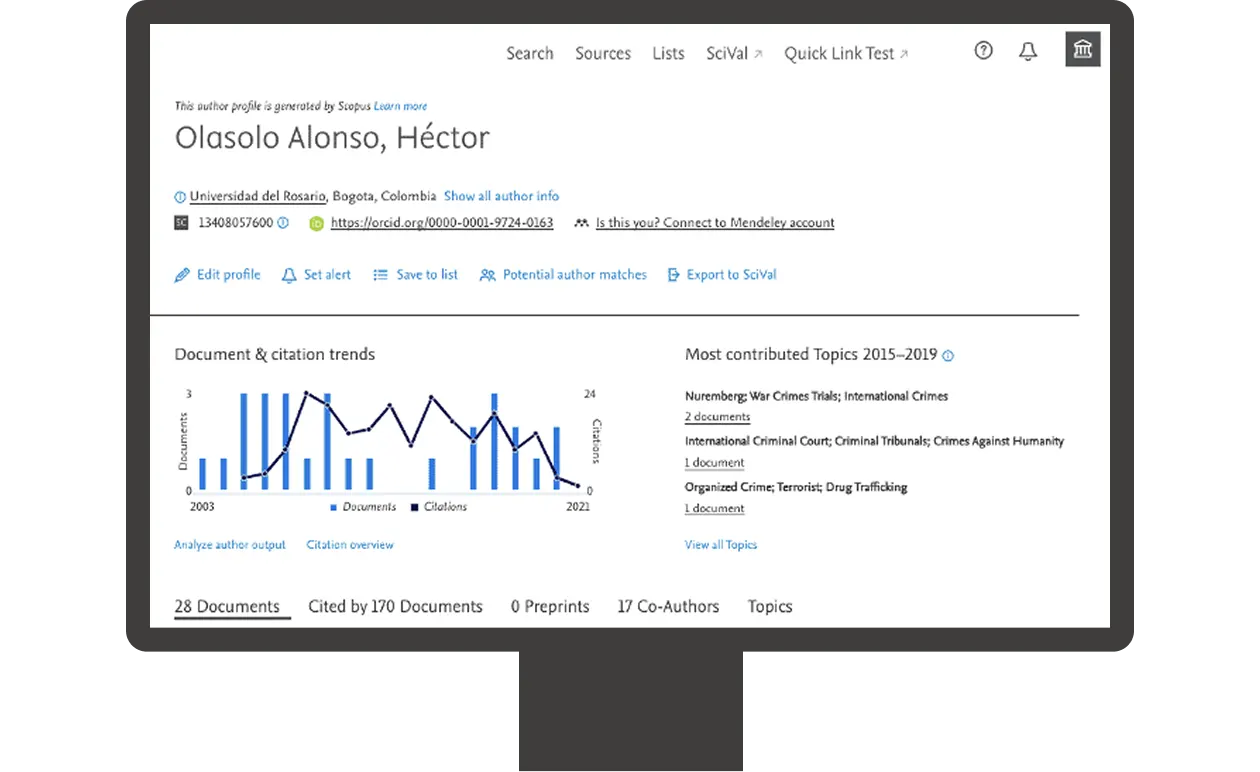 Screenshot of author profile in Scopus