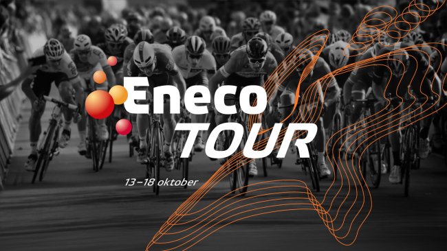 An image of a cyclist with the text ‘Eneco Tour’ on it.