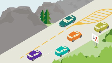 Illustrasjon av biler i et flettefelt.