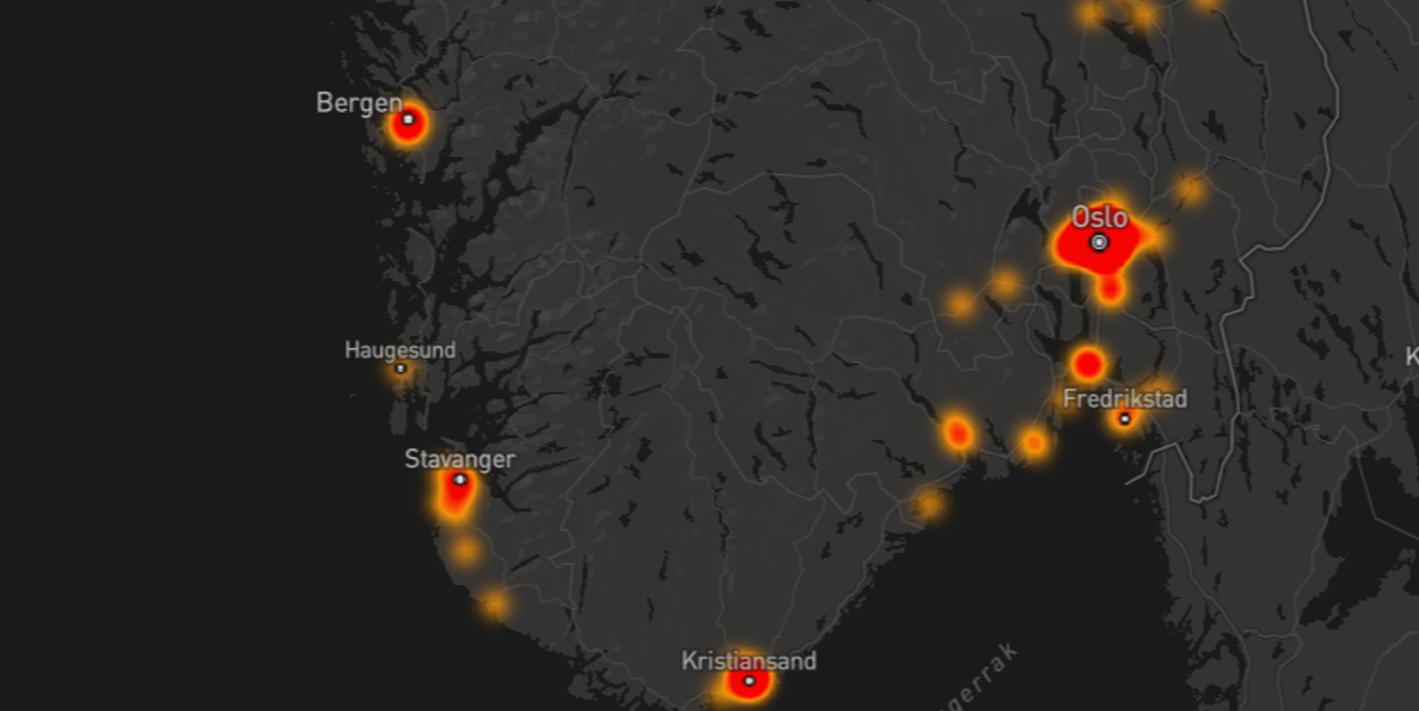 Et kart som viser omfanget av sykkeltyveri i Norge. Byene er mest utsatt.