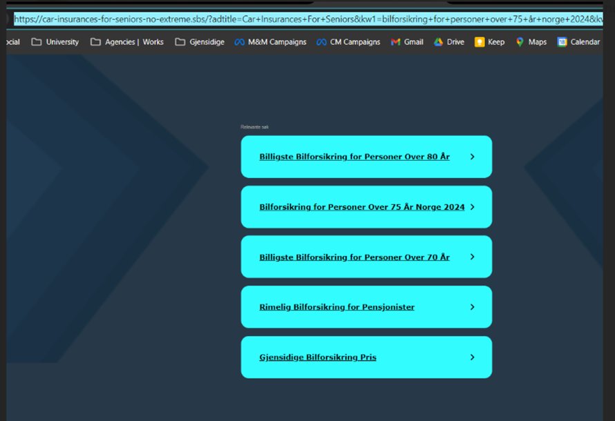 Nettsiden henviser til diverse lenker, som sier at du får gratis eller billig bilforsikring.