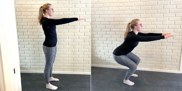 Bildet viser hvordan du skal utføre knebøy.