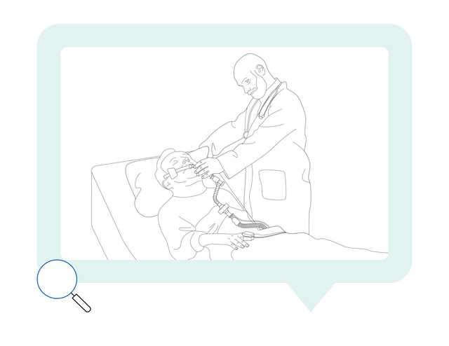 Lineart image of doctor placing catheter in patient in bed