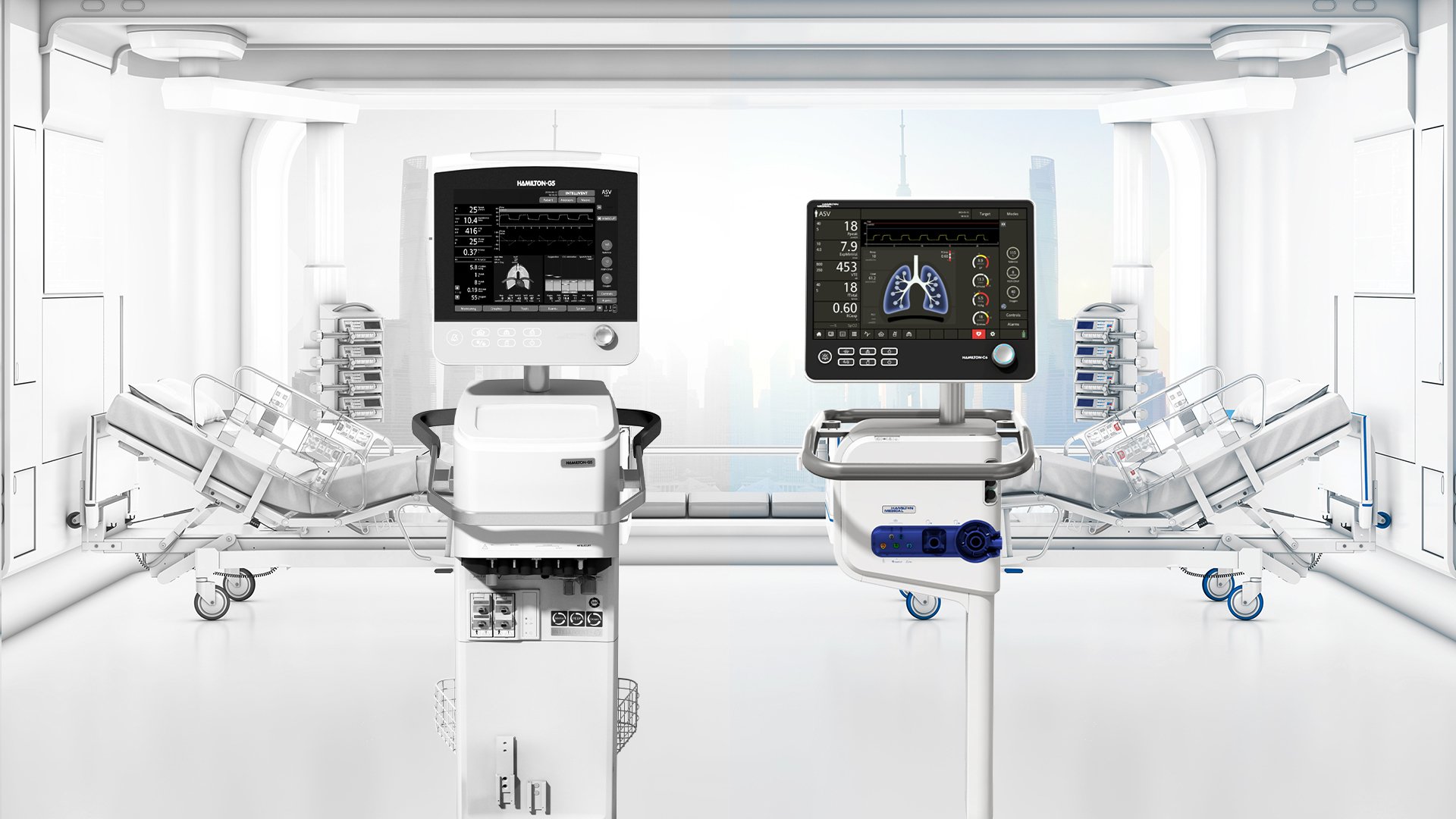 HAMILTON-G5 in an ICU with its successor, the HAMILTON-C6
