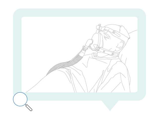 Lineart of patient in bed with NIV mask 