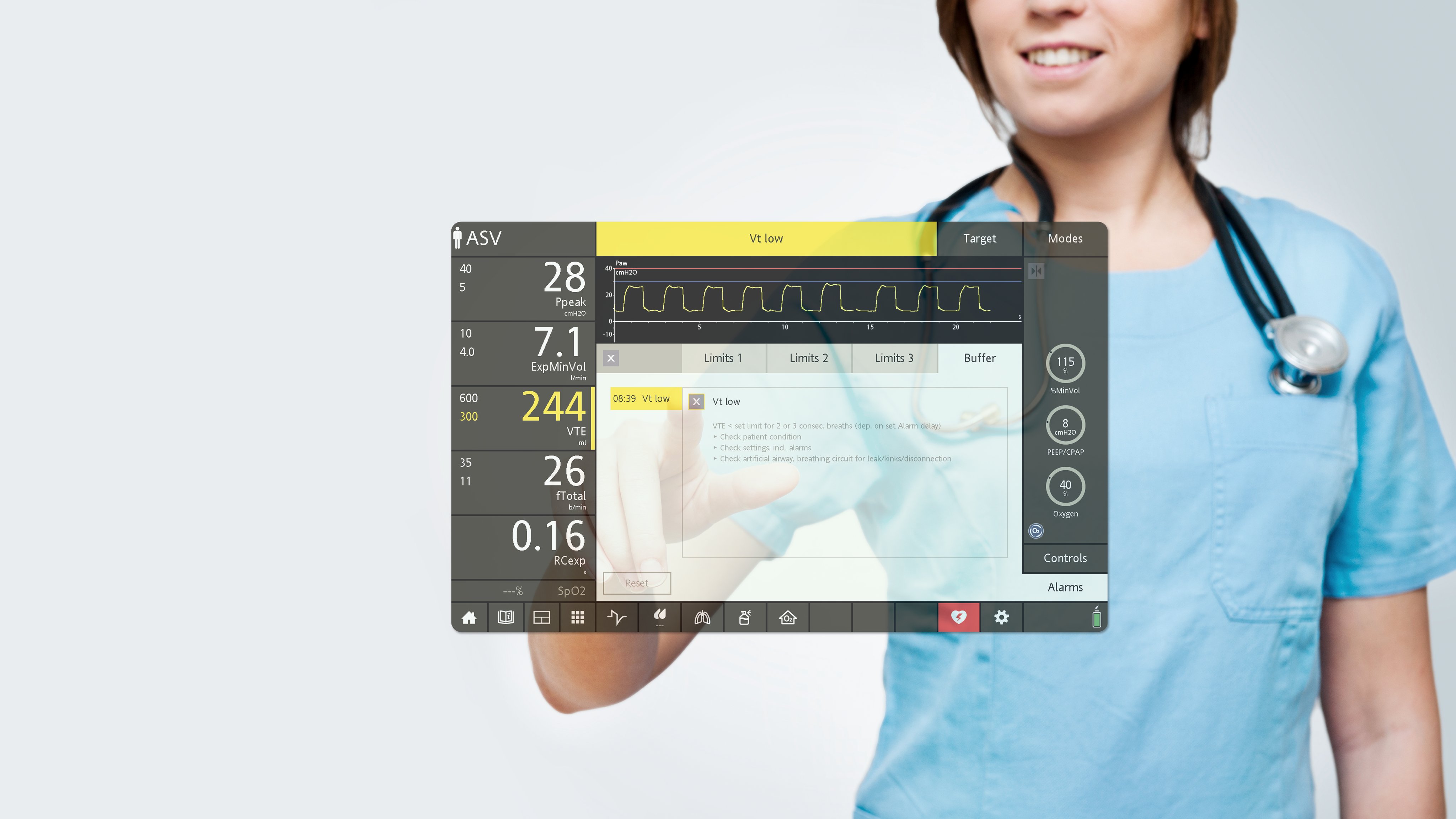 Professional interacting with touch-screen