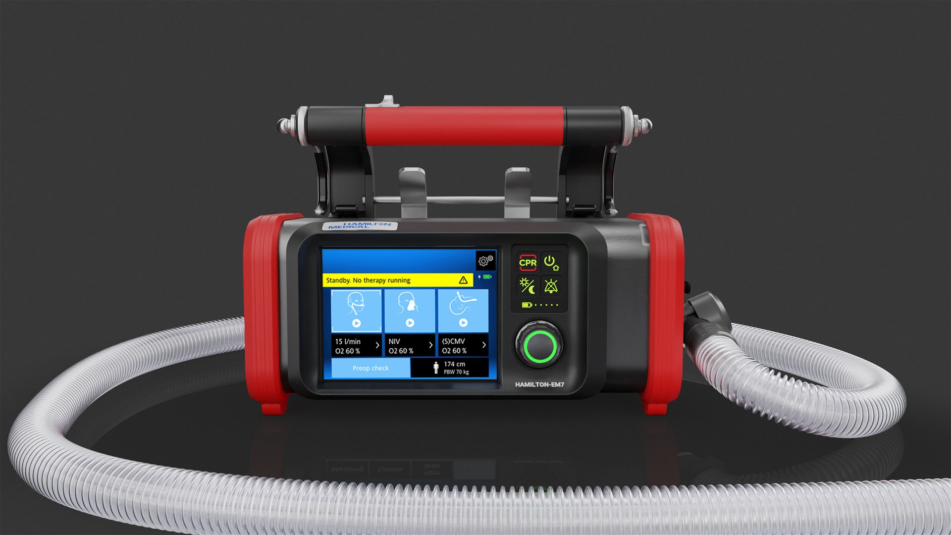 Front view of HAMILTON-EM7 showing Standby screen