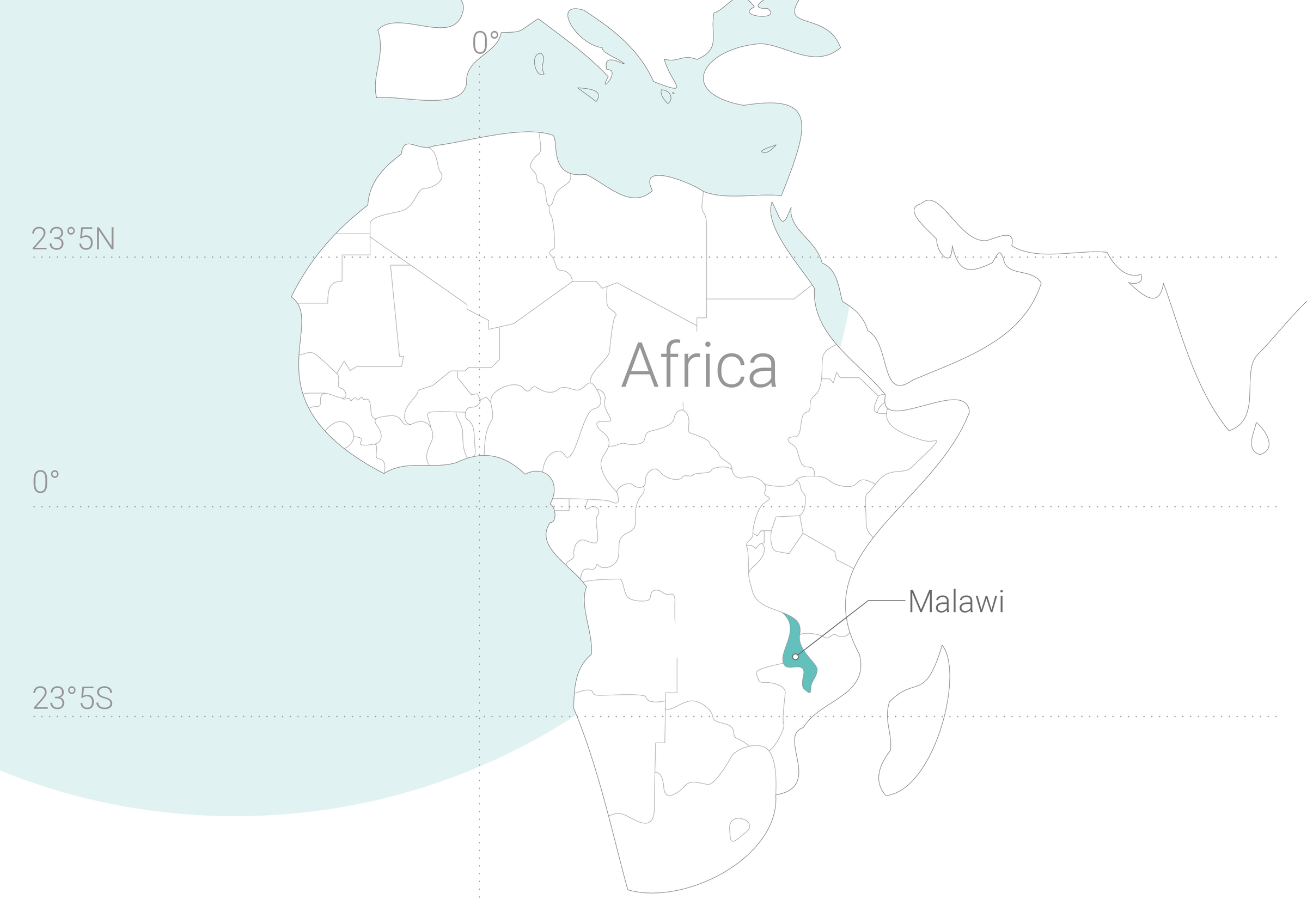 Gezeichnete Grafik von Afrika mit Markierung, wo Malawi liegt