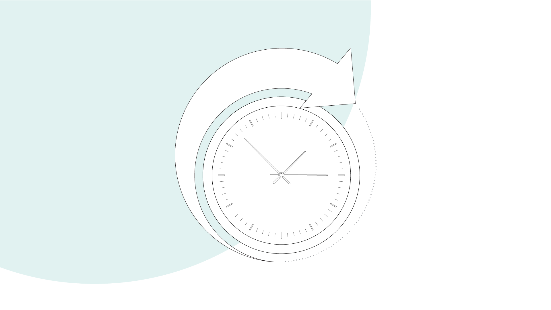 Grafische Darstellung: Uhr mit Pfeil im Uhrzeigersinn, Darstellung für rund um die Uhr