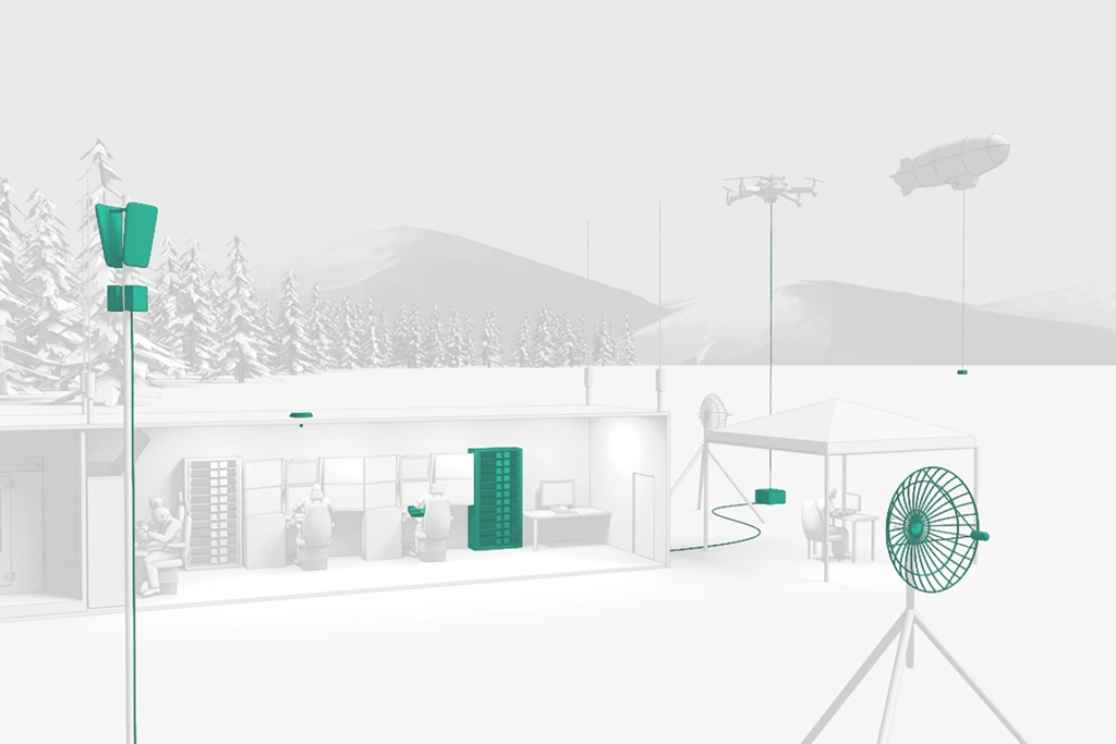 Remote operations site with antennas, drone and airship providing wireless communications and network support. Remote operations site with antennas, drone and airship providing wireless communications and network support.