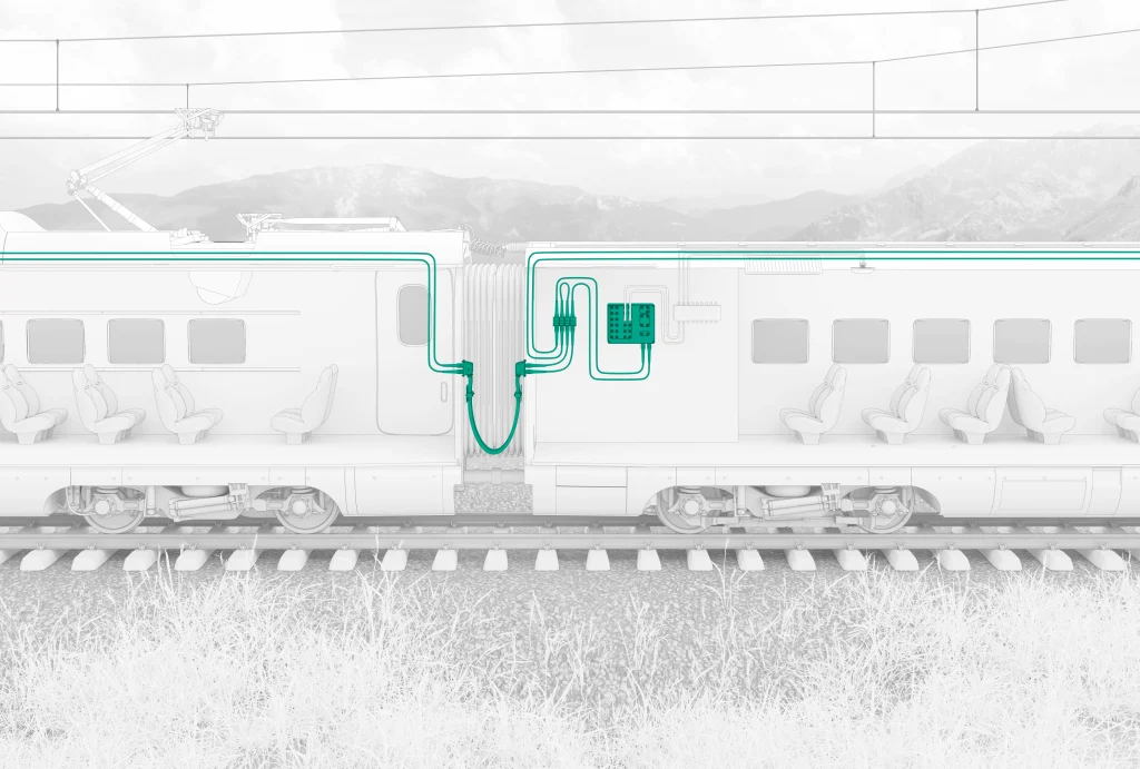 High speed train illustration highlighting inter-vehicle jumper solutions